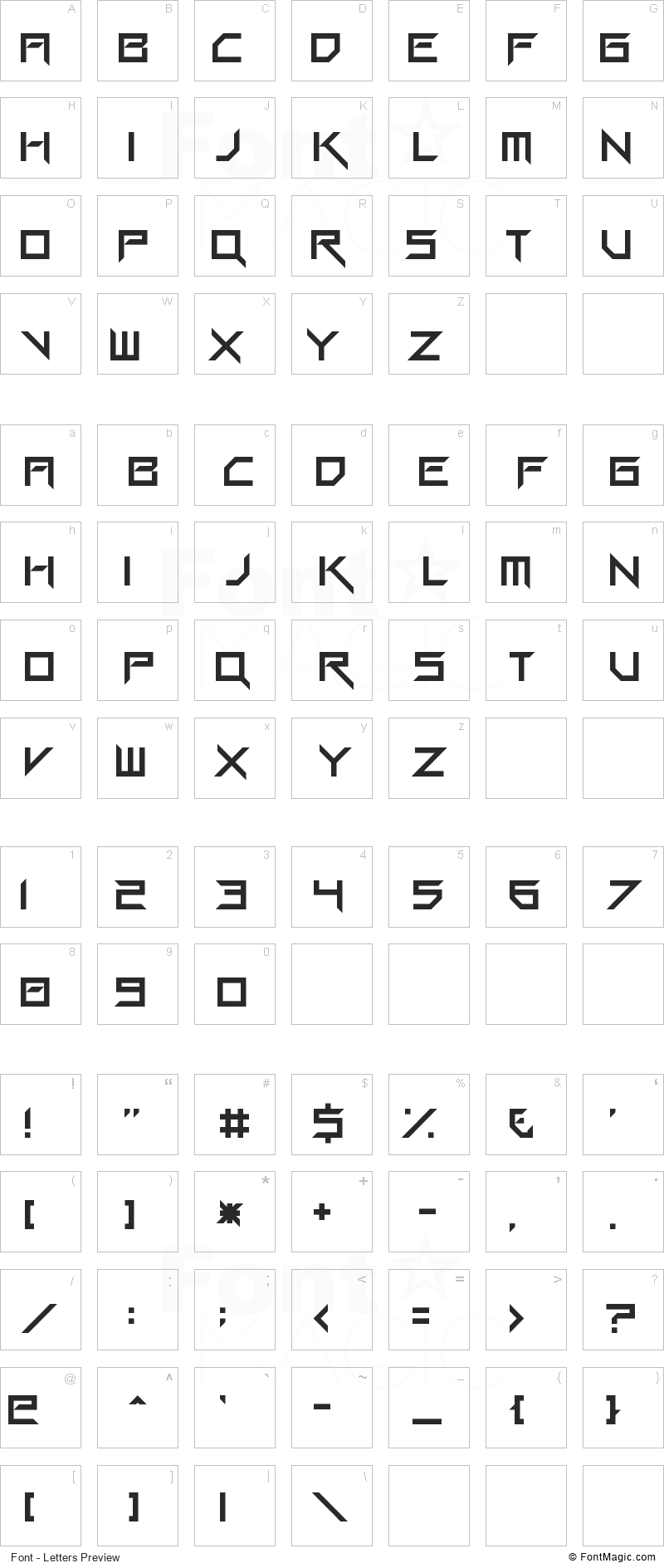 Gang Wolfik Blade Font - All Latters Preview Chart
